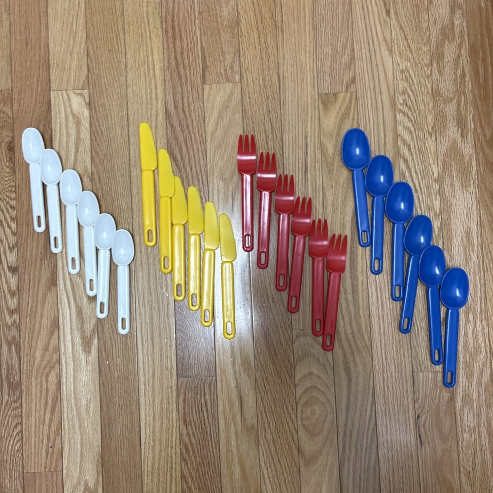 Vintage Primary Color‎ Strudy Plastic Picnic Flatware - 24 Piece Set